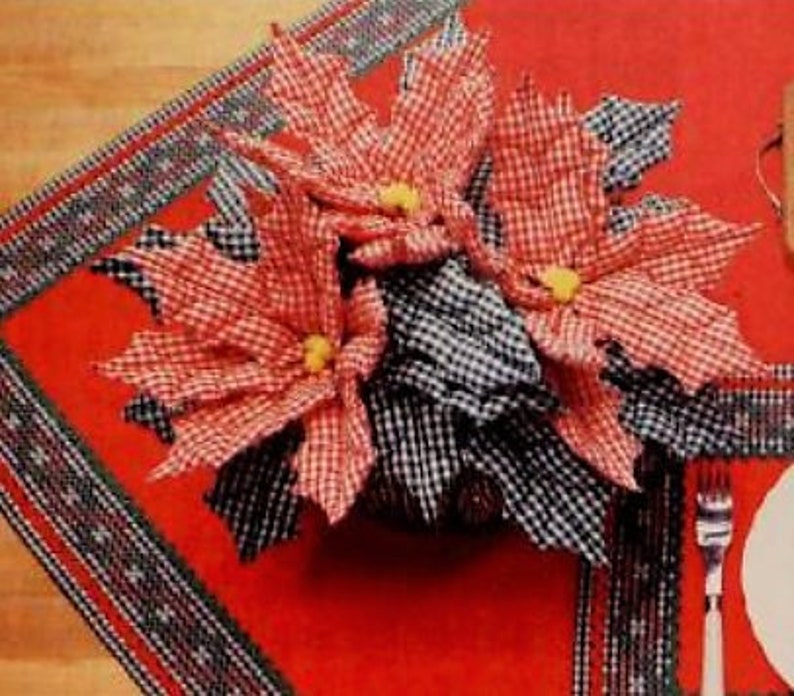 Vintage Sewing Pattern 15" Gingham Christmas Poinsettia Flower Basket Quilted Centerpiece PDF Instant Digital Download Holiday Table Decor image 2