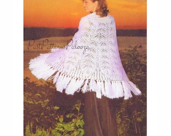 Vintage Knitting Pattern Womens Lacy Leaves Lace Shawl PDF Instant Digital Download Boho Feminine Fringed Shoulder Wrap 5 Ply