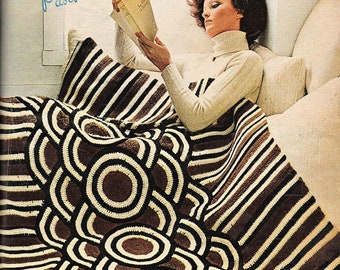 Vintage Crochet Afghan Galaxy Afghan Retro Mod Circles Stripes Op Art Blanket PDF Instant Digital Download 10 Ply