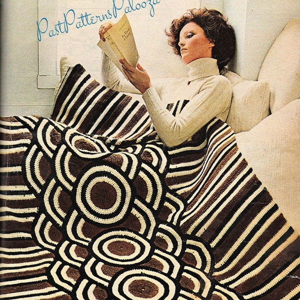 Vintage Crochet Afghan Galaxy Afghan Retro Mod Circles Stripes Op Art Blanket PDF Instant Digital Download 10 Ply