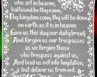 Vintage Filet Crochet Pattern The Lords Prayer Panel or Wall Hanging PDF Instant Digital Download Christian Our Father White Thread Cotton