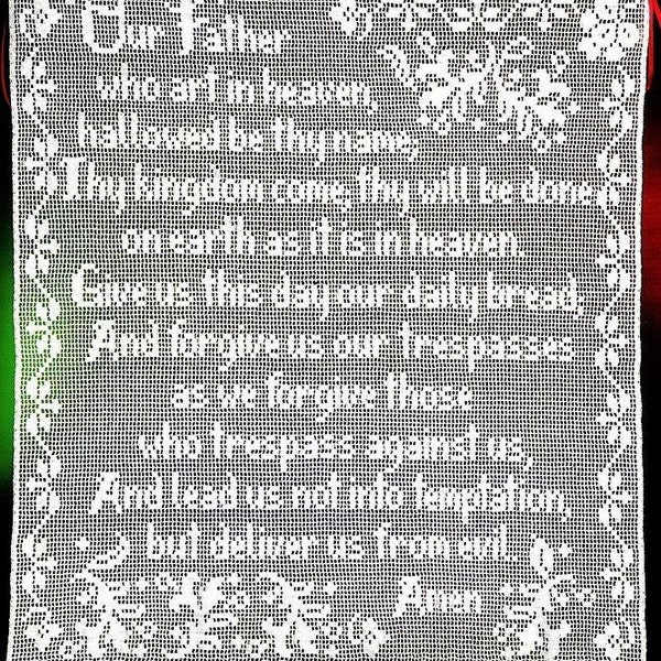 Vintage Filet Crochet Pattern The Lords Prayer Panel or Wall Hanging PDF Instant Digital Download Christian Our Father White Thread Cotton