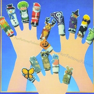 Vintage Cross Stitch Patterns Fabric Holiday Finger Puppets PDF Instant Digital Download Halloween Christmas Forest Animals Circus