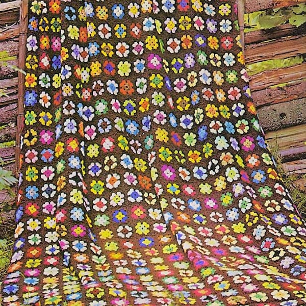Vintage Crochet Pattern Mini Tiny Small Granny Squares Flowers Afghan PDF Instant Digital Download Bohemian Scrapghan Blanket 10 Ply
