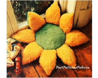 Vintage Sewing Pattern Large 36" Sunflower Floor Pillow Faux Fur Fabric PDF Instant Digital Download Retro Furry Flowers Play Cushion