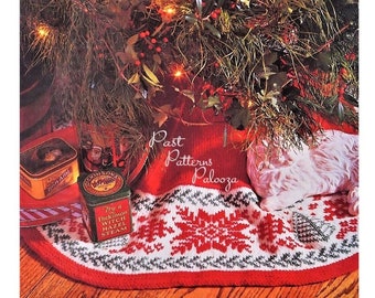 Vintage Knitting Pattern 46" Nordic Christmas Tree Skirt Snowflakes & Trees PDF Instant Digital Download Scandinavian Fair Isle 10 Ply