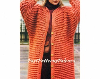 Vintage Crochet Pattern Womens Boxy Oversized Coat PDF Instant Digital Download Retro 80s Long Cardigan Jacket 10 Ply