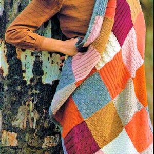 Vintage Knitting Pattern Aran Knit Patchwork Squares Blanket Afghan PDF Instant Digital Download 6 Motif Sampler 8 Ply
