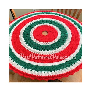 Vintage Crochet Pattern 48" Christmas Tree Skirt Red Green White Stripes PDF Instant Digital Download 10 Ply