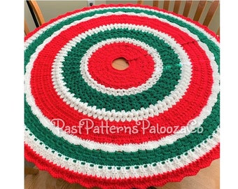 Vintage Crochet Pattern 48" Christmas Tree Skirt Red Green White Stripes PDF Instant Digital Download 10 Ply