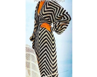 Vintage Crochet Pattern Womens Chevron Stripe Maxi Caftan Beach Robe PDF Instant Digital Download 70s Boho Mod Chic 5 Ply