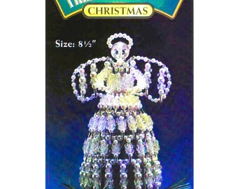 Vintage Christmas Beading Pattern 8.5&quot; Crystal Safety Pin Angel Christmas Tree Topper PDF Instant Digital Download Holiday Bead Craft
