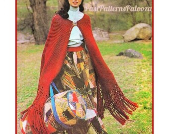 Vintage Knitting Pattern Womens Boho Garter Stitch Maxi Cape PDF Instant Digital Download Retro Fringed Shawl Cloak 10 Ply One Size