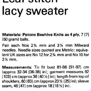 Vintage Knitting Pattern Womens Ivy Leaf Stitch Lacy Knit Pullover Sweater Jumper Top PDF Instant Digital Download Long Sleeved 4 Ply image 3