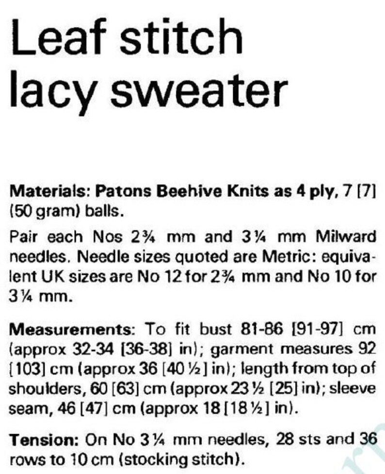 Vintage Knitting Pattern Womens Ivy Leaf Stitch Lacy Knit Pullover Sweater Jumper Top PDF Instant Digital Download Long Sleeved 4 Ply image 3