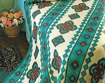 Vintage Crochet Navajo Afghan Pattern PDF Instant Digital Download Embroidered Diamonds Crosses Design Tunisian Stitch 63x78 10 Ply