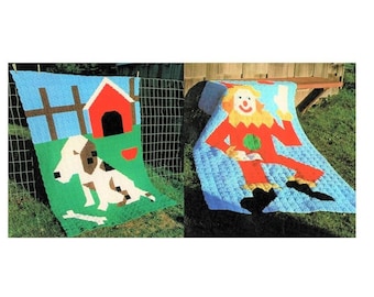 Vintage Crochet Pattern Kids Picture Afghans Puppy Dog and Clown PDF Instant Digital Download Granny Square Bed Throws 45x68 10 Ply