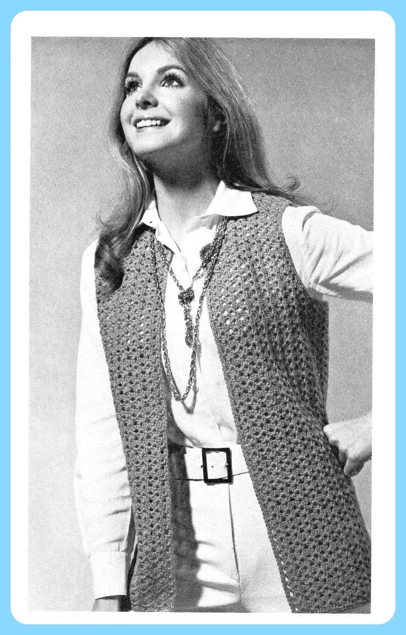 Vintage Crochet Pattern Womens Long Vest Waistcoat Buttonless Slip on ...