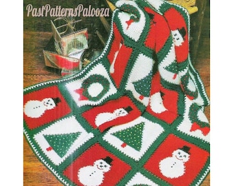 Crochet Afghan Pattern , Christmas Granny Square Blanket, Vintage