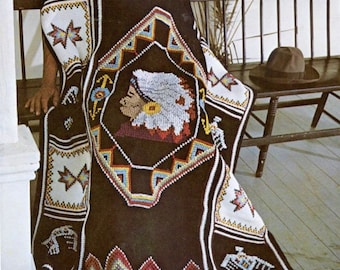 Vintage Crochet Afghan American Indian Blanket Pattern PDF Instant Digital Download Indian Chief Head Throw 4 Ply