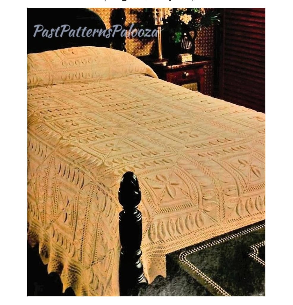 Vintage Knitting Pattern Raised Leaf Counterpane Bedspread PDF Etsy