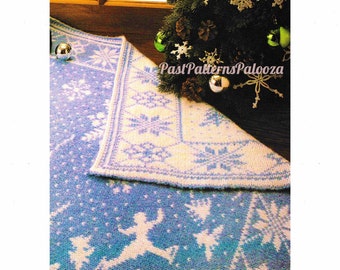 Vintage Knitting Pattern Winter Wonderland Scene Afghan PDF Instant Digital Download Reversible Double-Knit Blanket 10 Ply
