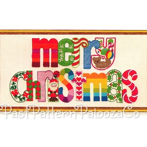 Vintage Crewel Embroidery Pattern Merry Christmas Sampler Festive Word Art Retro 1970s Design PDF Instant Download Festive Holiday Stitchery