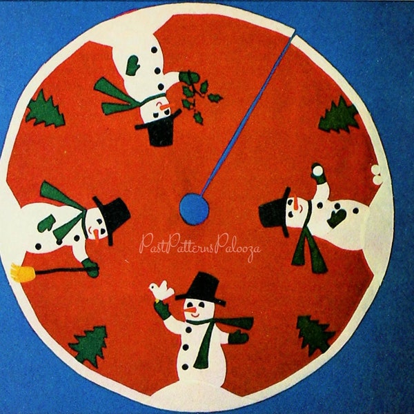 Vintage Sewing Pattern 44" Snowman Christmas Tree Skirt PDF Felt Fabric PDF Instant Digital Download Quick Easy Fun Applique