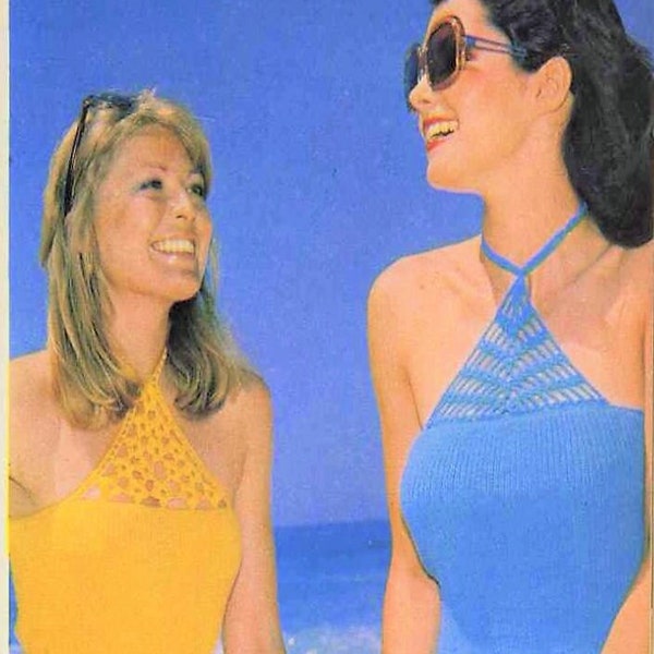 Vintage Knitting Crochet Pattern Womens Cami Halter Tops PDF Instant Digital Download Retro 70s Summer Short Top Boho Beach Wear