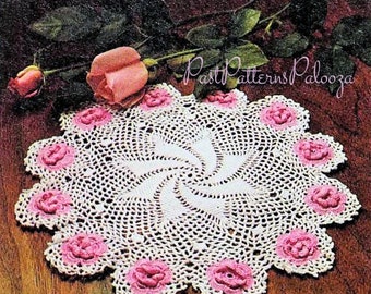 Vintage Thread Crochet Pattern 9" Irish Rose Pinwheel Small Doily PDF Instant Digital Download Pretty Scalloped Flower Wheel Table Mat