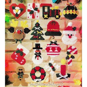 Vintage Plastic Canvas Pattern Classic Christmas Ornaments PDF Instant Digital Download Cute Holiday Tree Trim Crafts 16 Designs