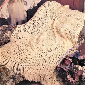Vintage Filet Crochet Pattern Pretty Victorian Roses Afghan Instant Digital Download Blanket 48x57 10 Ply