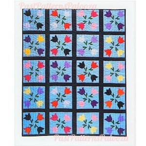 Vintage Sewing Pattern Windmill Tulips Bed Quilt PDF Instant Digital Download Applique Flower Blocks Quilted Bedspread 81 x 102
