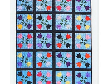 Vintage Sewing Pattern Windmill Tulips Bed Quilt PDF Instant Digital Download Applique Flower Blocks Quilted Bedspread 81 x 102