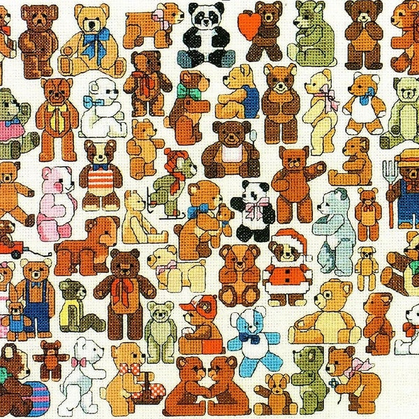 Vintage motifs de point de croix tonnes de motifs d'oursons en peluche PDF Téléchargement numérique instantané broderie Mini ours en peluche mignon 57 modèles A1