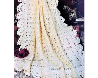 Vintage Crochet Pattern Victorian Feminine Fans Afghan PDF Instant Digital Download Heirloom Elegant Lapghan Throw 47x60