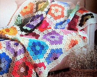 Vintage Crochet Pattern Grandmother's Flower Garden Afghan Hexagon