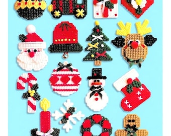 Vintage Plastic Canvas Pattern 15 Mini Classic Christmas Tree Ornaments PDF Instant Digital Download