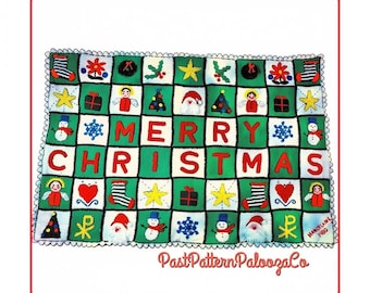 Vintage Crochet Pattern Merry Christmas Afghan Holiday Motif Applique Squares Blanket PDF Instant Digital Download 10 Ply