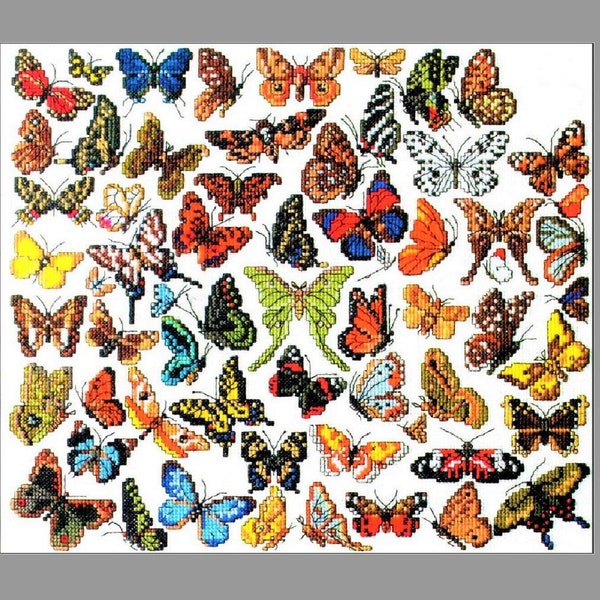 Vintage Cross Stitch Patterns Butterflies Moths Butterfly Motifs PDF Instant Digital Download 60 Embroidery Designs 1-3" A1