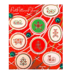 Vintage Cross Stitch Pattern 5" Plaid Patchwork Country Christmas Ornaments PDF Instant Digital Download 8 Cute  Holiday Motifs