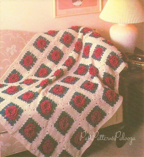 Vintage Crochet Pattern Blooming Cabbage Roses Granny Square