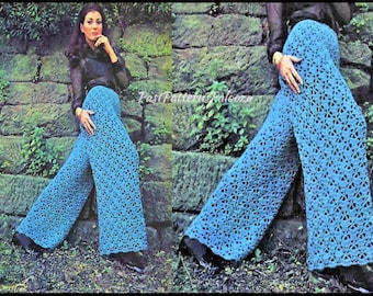 Vintage Crochet Pattern Womens Wide Leg Lace Pants PDF Instant Digital Download Boho Hippie Festival Chic Lacy Slacks 10 Ply