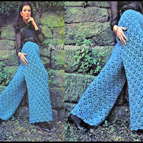Vintage Crochet Pattern Womens Wide Leg Lace Pants PDF Instant Digital Download Boho Hippie Festival Chic Lacy Slacks 10 Ply