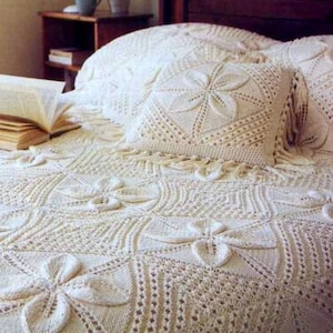 Vintage Knitting Pattern Raised Apricot Leaf Blanket Counterpane Afghan Bedspread Throw Cushion Set PDF Instant Digital Download Any Size