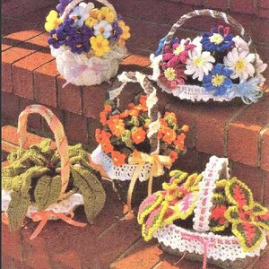 Vintage Crochet Patterns Fancy Flower and Plant Baskets PDF Instant Digital Download Realistic Floral Basket Amigurumi 5 Designs 10 Ply zdjęcie 2