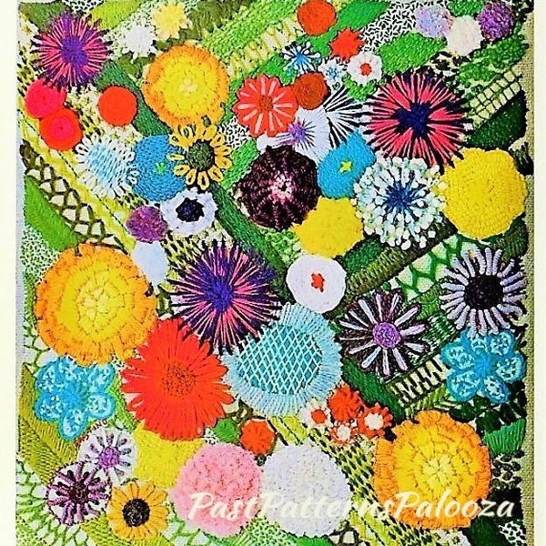 Vintage Crewel Embroidery Pattern Beautiful Flower Garden Potpourri Sampler PDF Instant Digital Download Flower Power Motifs 30 Stitches