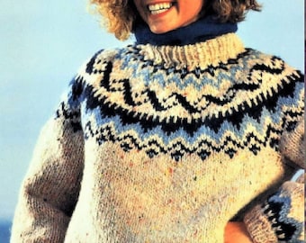 Vintage Knitting Pattern Nordic Icelandic Knit Wool Sweaters Pullover & Cardigan Curled Ribbon Motif PDF Instant Digital Download Fair Isle