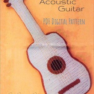 Vintage Crochet Pattern 28&quot; Acoustic Guitar PDF Instant Digital Download Amigurumi Musical Soft Toy or Pillow 4 Ply