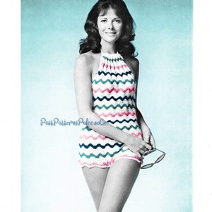 Vintage Crochet Pattern Ripple Halter Top Bathing Suit Swimsuit Play Suit PDF Instant Digital Download Retro 70s Mod Hippie Chic